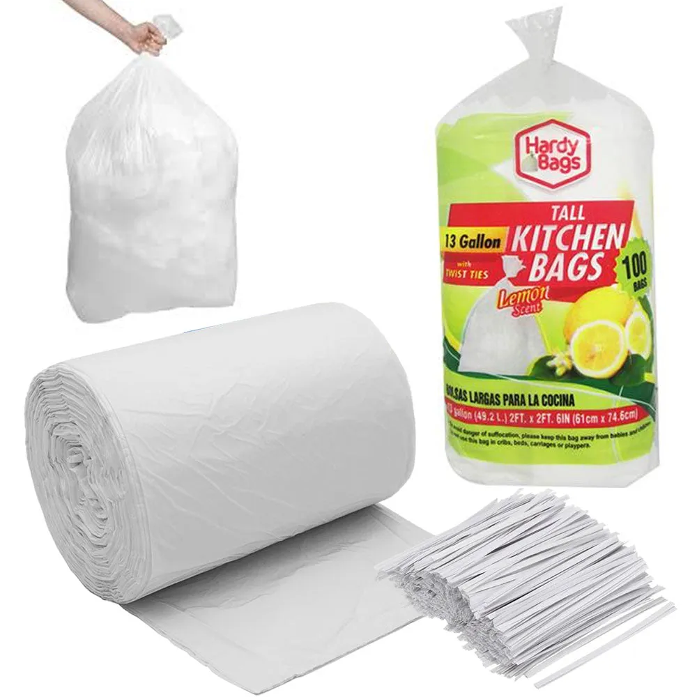 200 Ct Heavy Duty Trash Bags Tall 13 Gallon Large Garbage Lemon Scented Kitchen