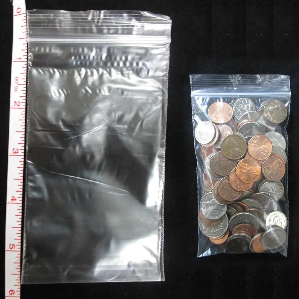 600 W 3"x5" H Poly Bags Baggies Seal Reclosable 2 Mil Plastic Clear