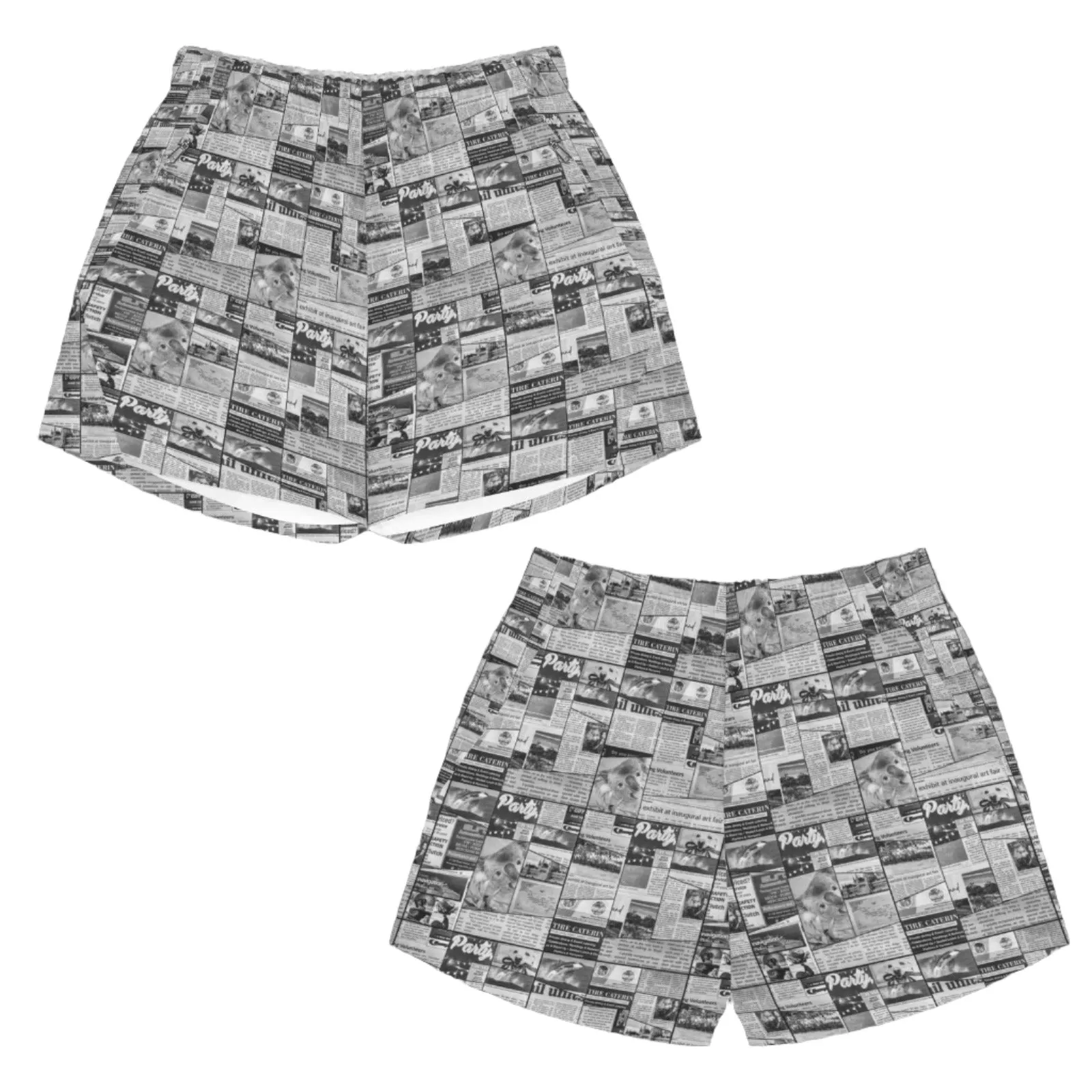 Australian Newspaper B & W Shorts with Zip Pockets up to 5 XL (FWS)