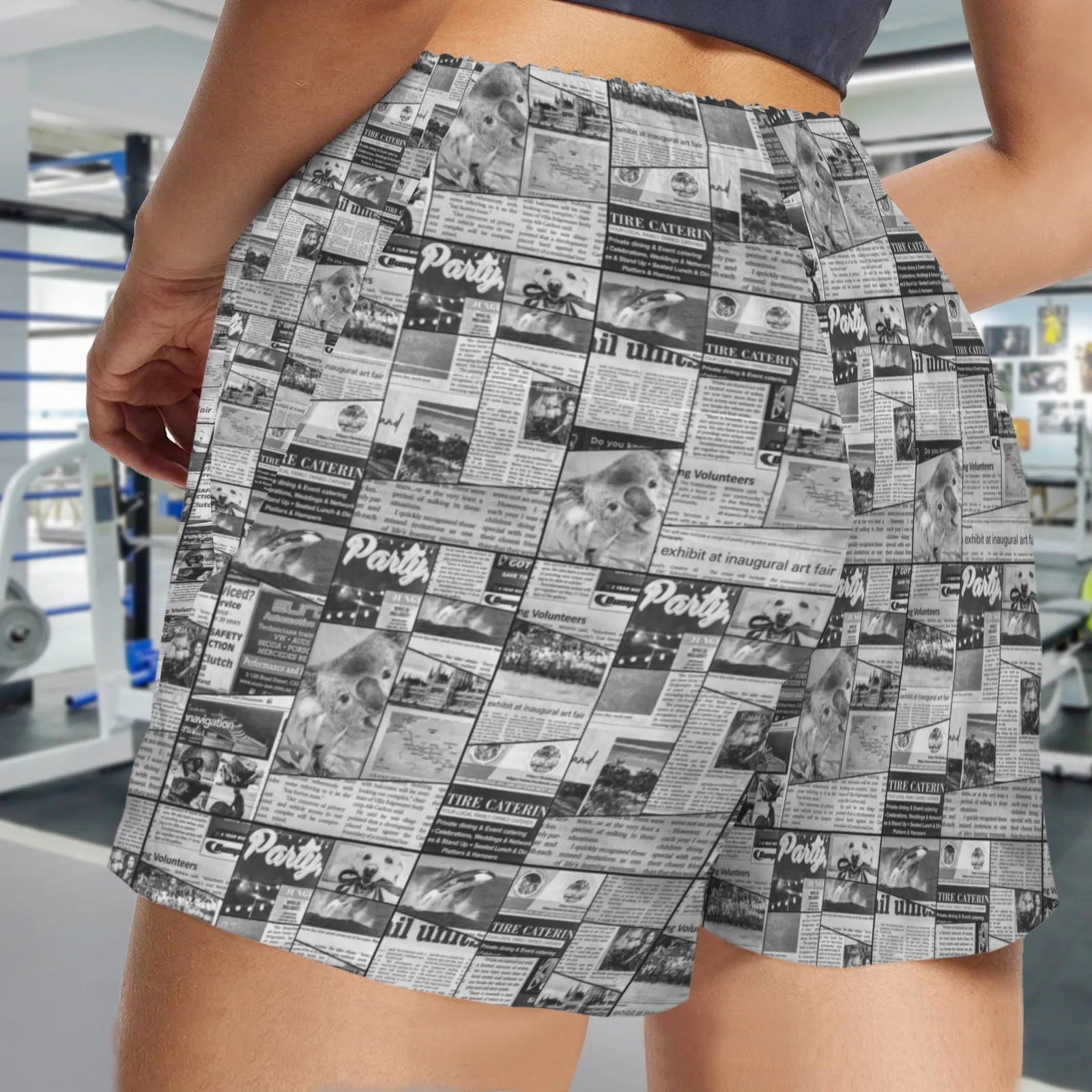 Australian Newspaper B & W Shorts with Zip Pockets up to 5 XL (FWS)