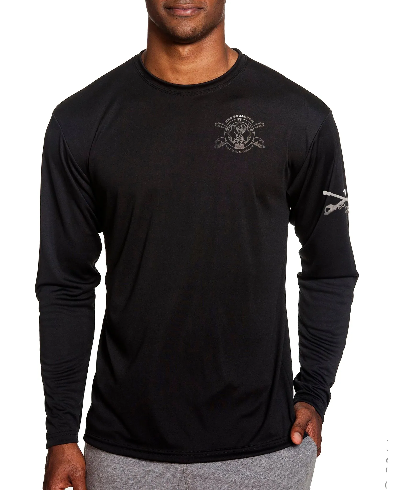 B Co Black on Black Long Sleeve Performance PT Shirt. This shirt IS approved for PT.