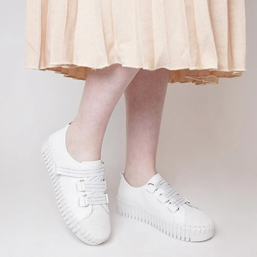 Brightery White/ White Silver Leather Sneakers