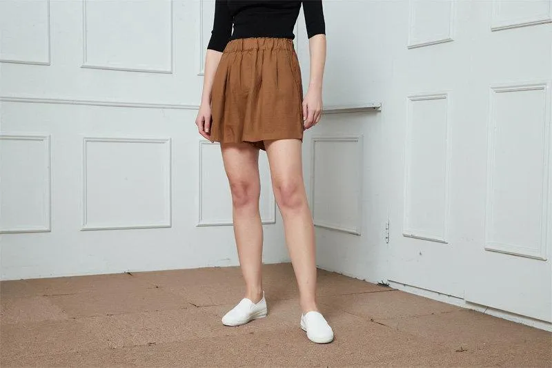 Brown linen short, Linen shorts, Womens linen shorts, Elastic Waist shorts, Summer shorts with side pockets, High waist Linen Shorts C1392