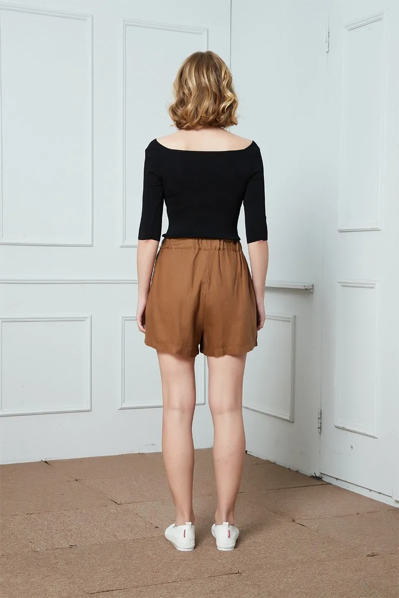 Brown linen short, Linen shorts, Womens linen shorts, Elastic Waist shorts, Summer shorts with side pockets, High waist Linen Shorts C1392