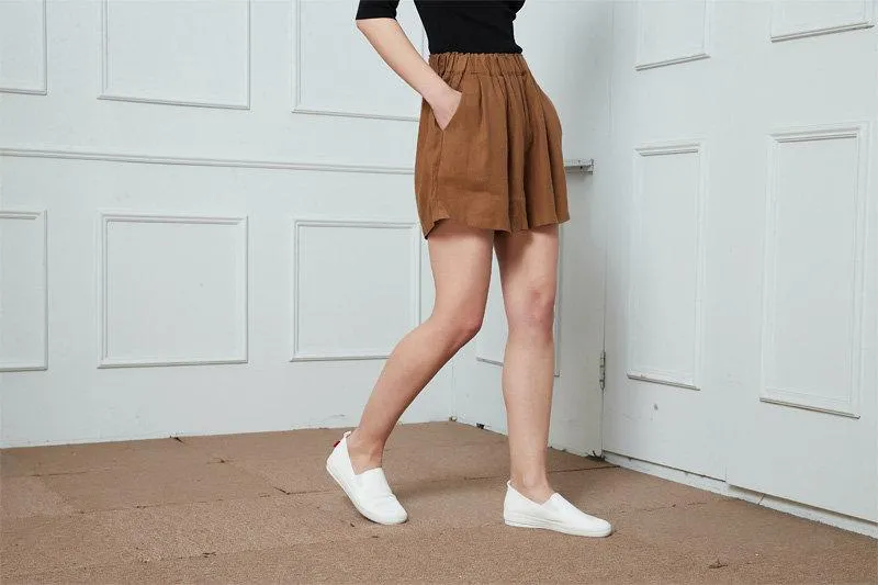 Brown linen short, Linen shorts, Womens linen shorts, Elastic Waist shorts, Summer shorts with side pockets, High waist Linen Shorts C1392