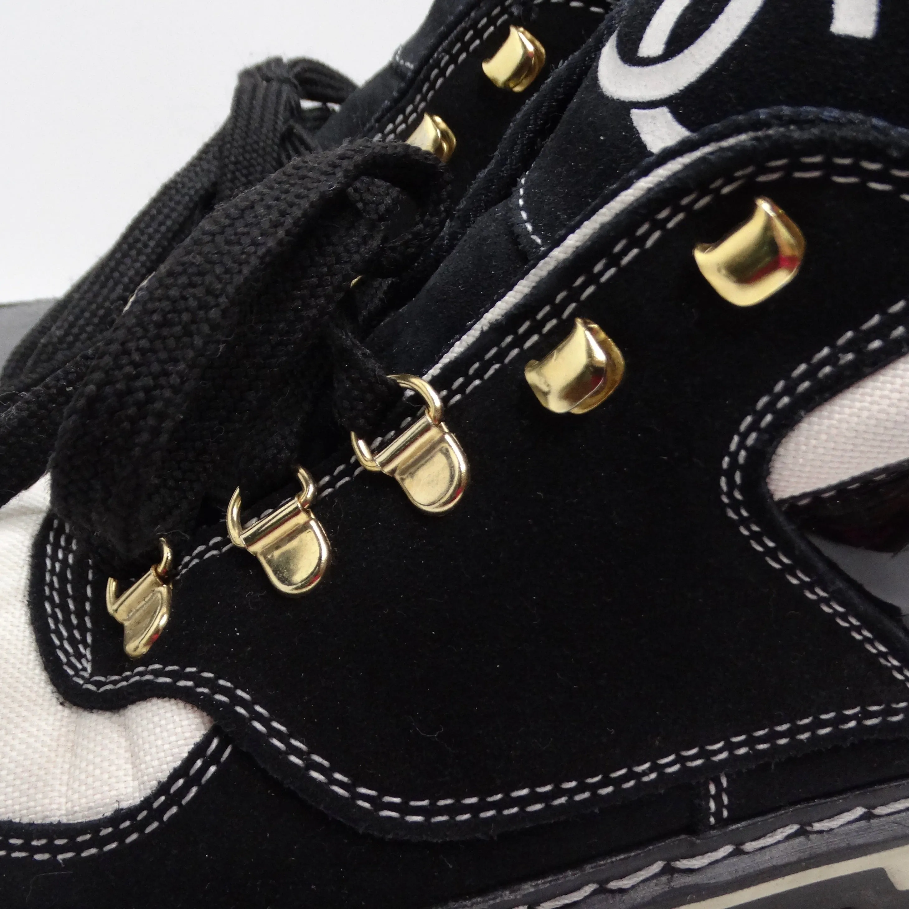 Chanel 1980s CC Lace-Up Black & White Sneakers