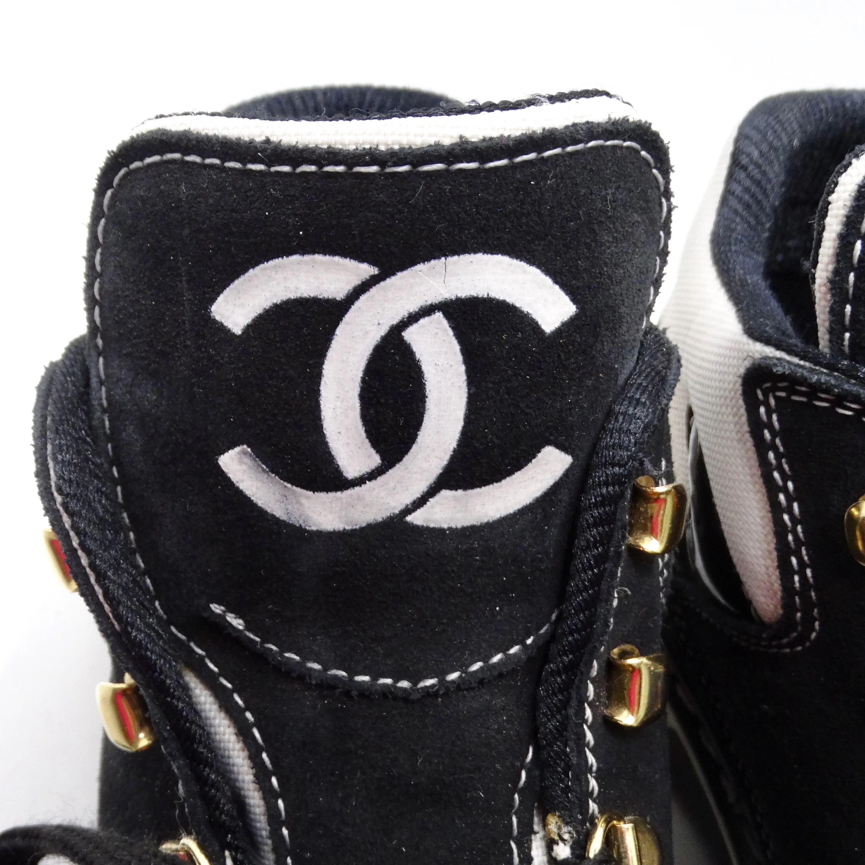 Chanel 1980s CC Lace-Up Black & White Sneakers