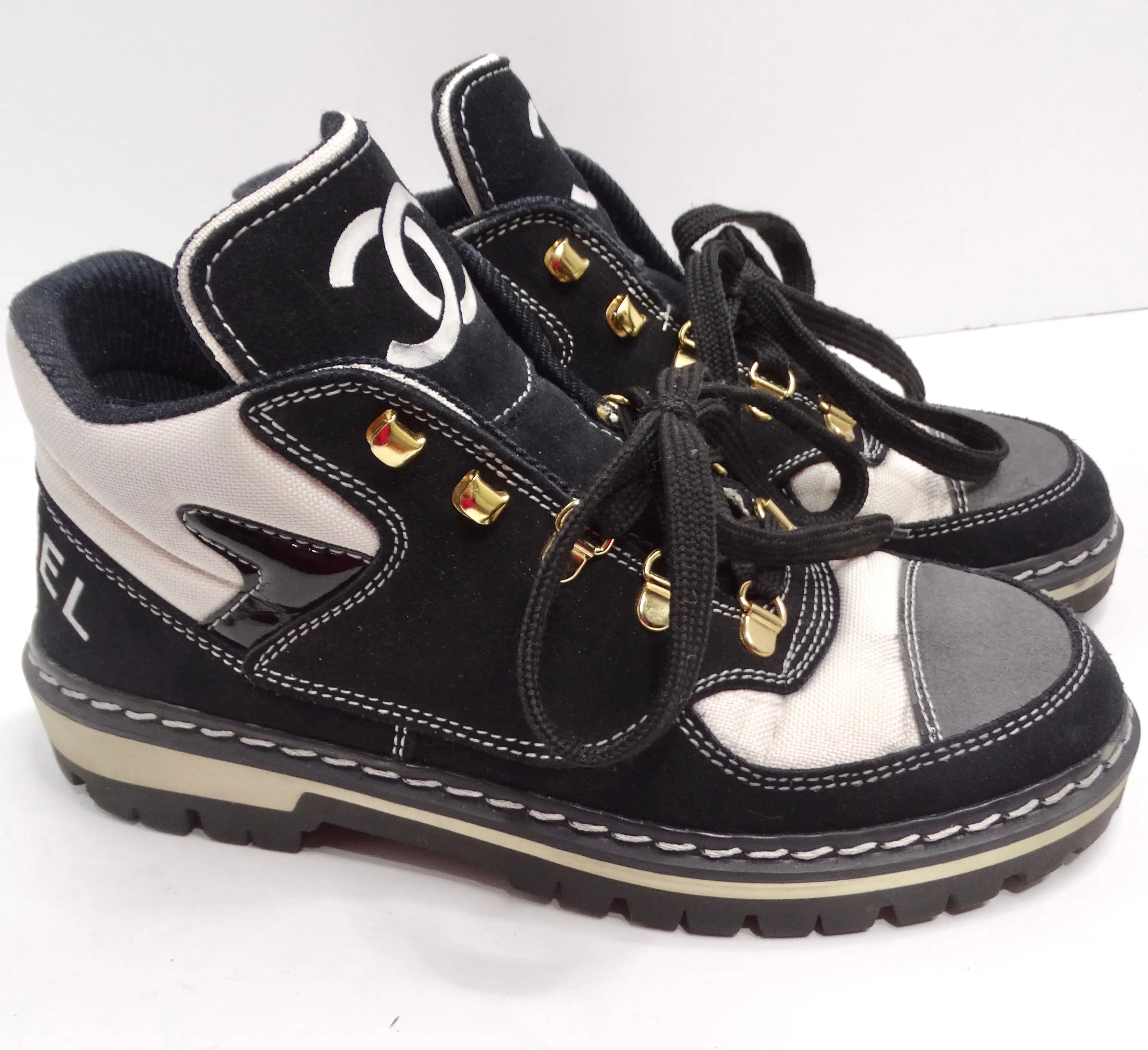 Chanel 1980s CC Lace-Up Black & White Sneakers