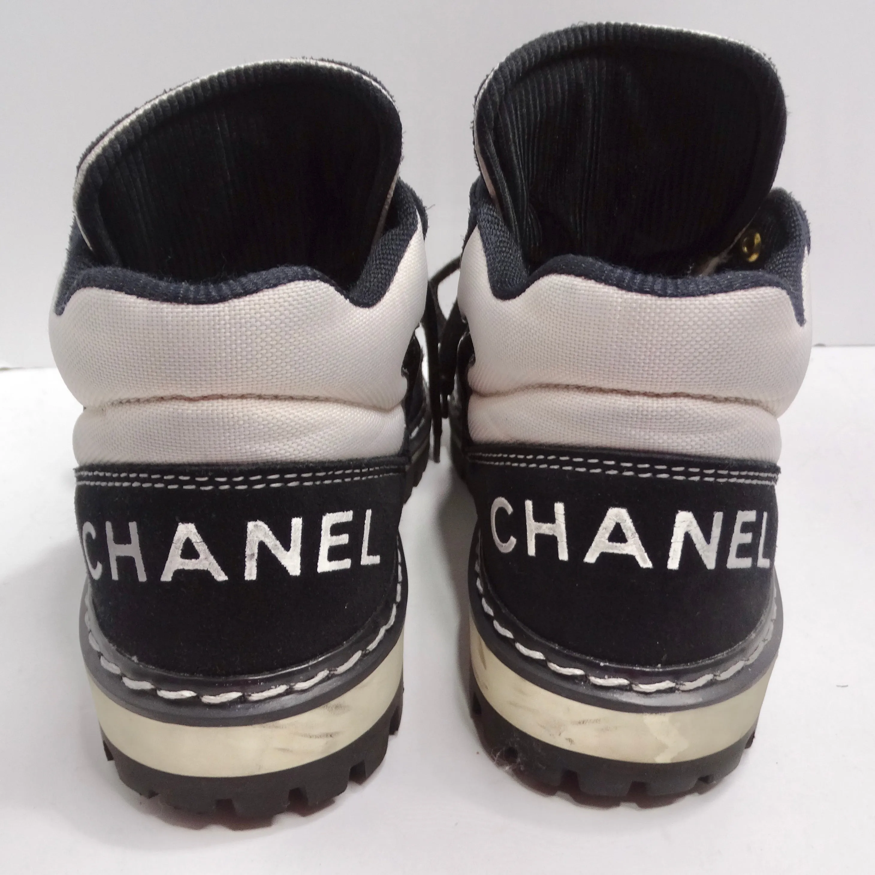 Chanel 1980s CC Lace-Up Black & White Sneakers