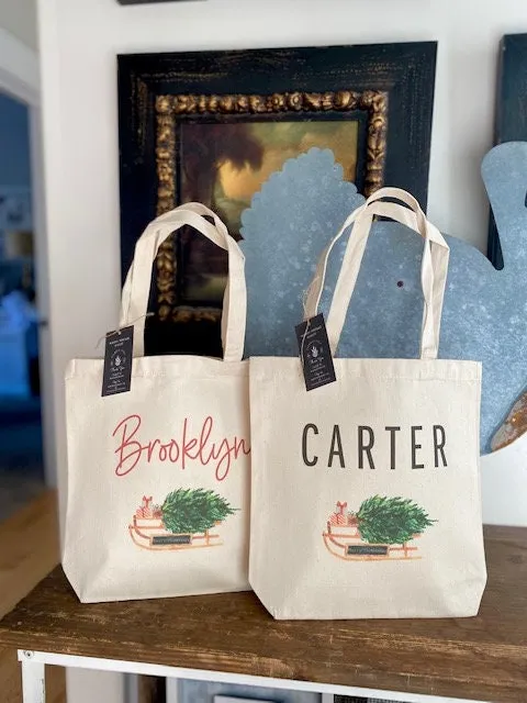 Christmas Tote bag|Personalized Christmas bag|Canvas Tote Bag|Plaid Christmas bag|Holiday Gift Bag|Childs Christmas Bag
