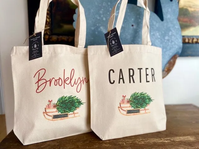 Christmas Tote bag|Personalized Christmas bag|Canvas Tote Bag|Plaid Christmas bag|Holiday Gift Bag|Childs Christmas Bag