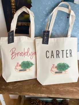 Christmas Tote bag|Personalized Christmas bag|Canvas Tote Bag|Plaid Christmas bag|Holiday Gift Bag|Childs Christmas Bag