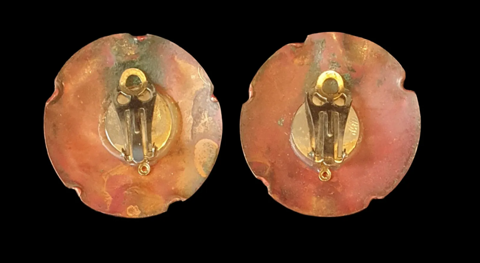 Copper & Brass Brutalist Vintage Clip-On Earrings