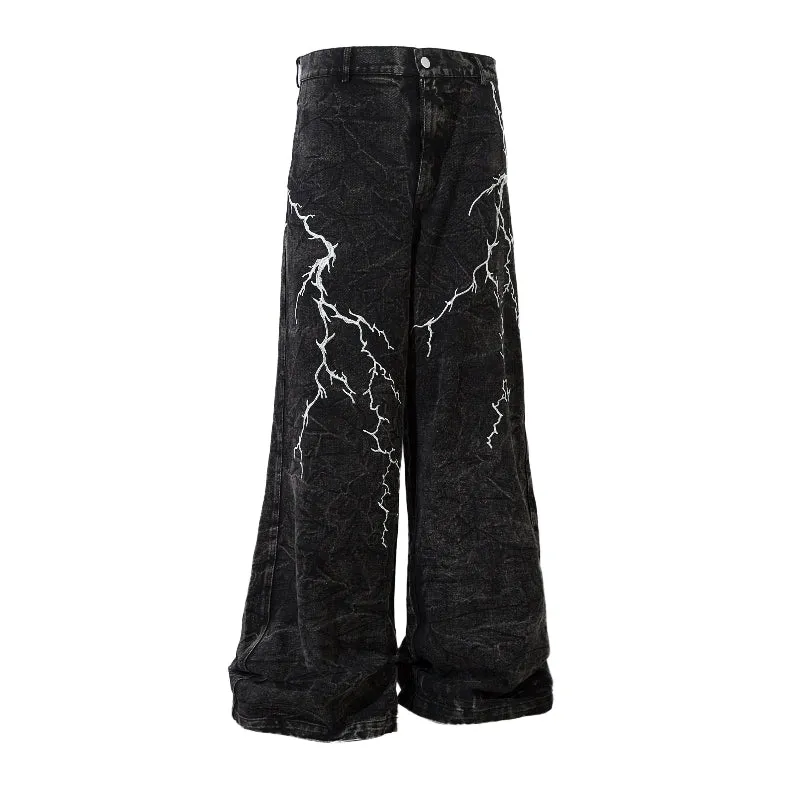 Embroidered Loose Straight-leg Jeans
