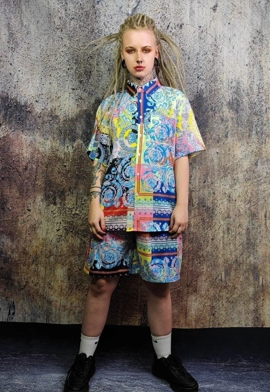 Fluorescent flower shorts rose print crop board pants yellow