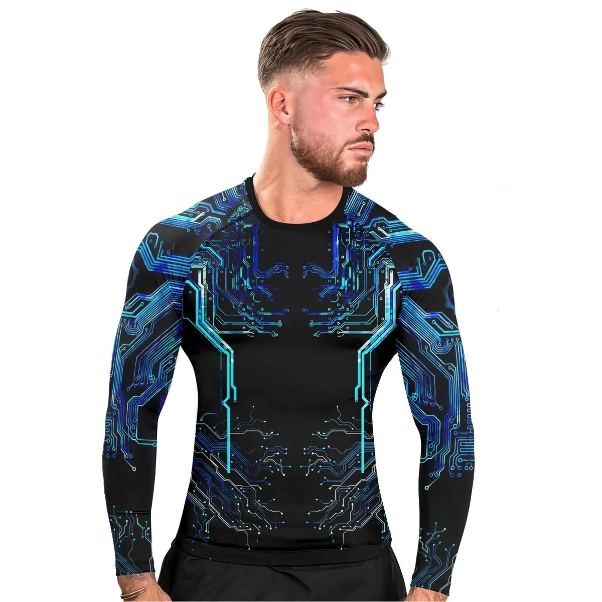 Glowing Circuit Men's Long Sleeve Rash Guard