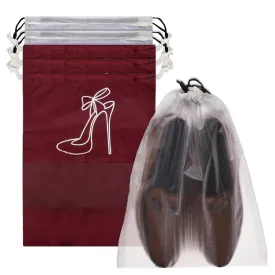 Heart Home Shoe Cover | Travel Shoe Storage Bags | Polyester Storage Bags | Drawstring Shoe Cover | Clear Transparent Shoe Storage Organizer | Pack of 6 | Multi