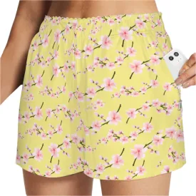 Japanese Pink Flowers Lemon Zip Pocket Shorts up to 5 XL (FWS)