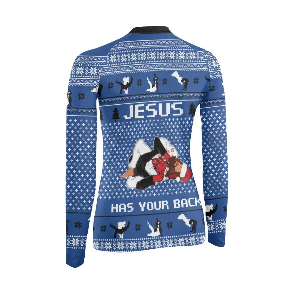 Jesus Santa Choking Women's Long Sleeve Rash Guard