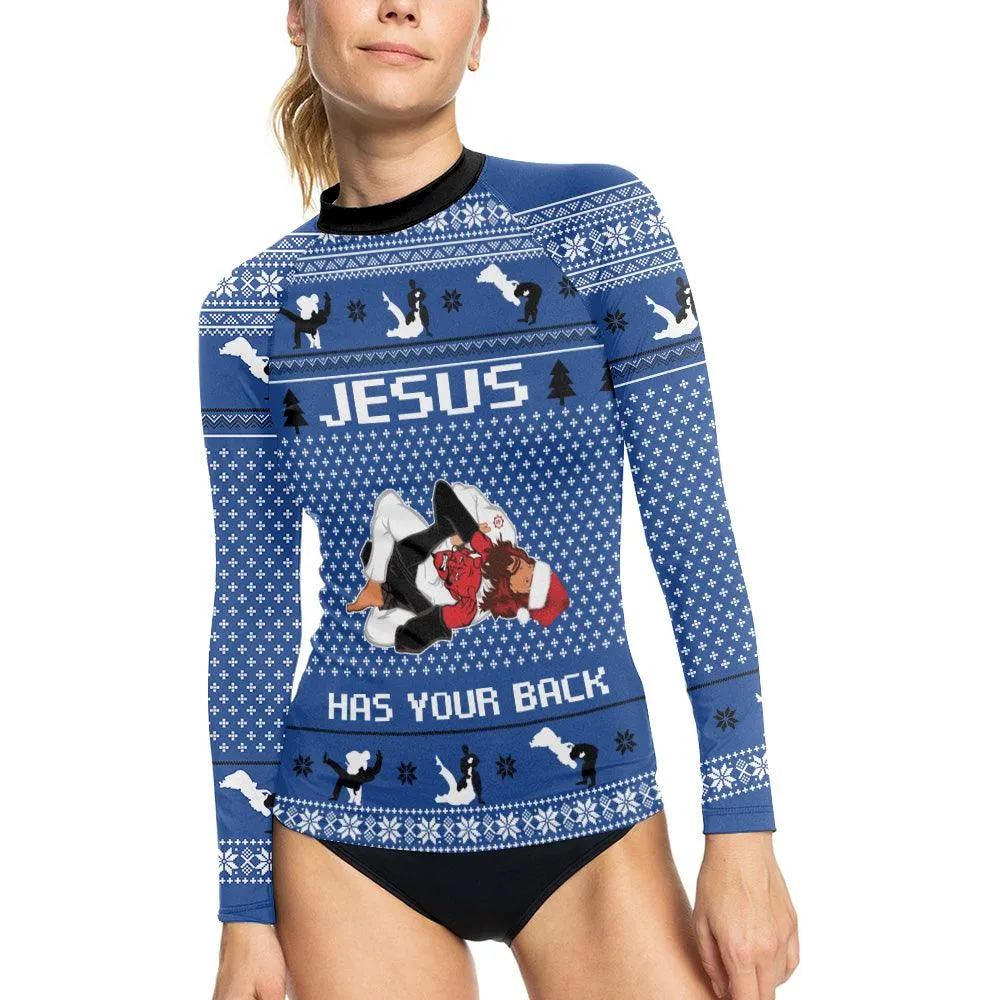 Jesus Santa Choking Women's Long Sleeve Rash Guard