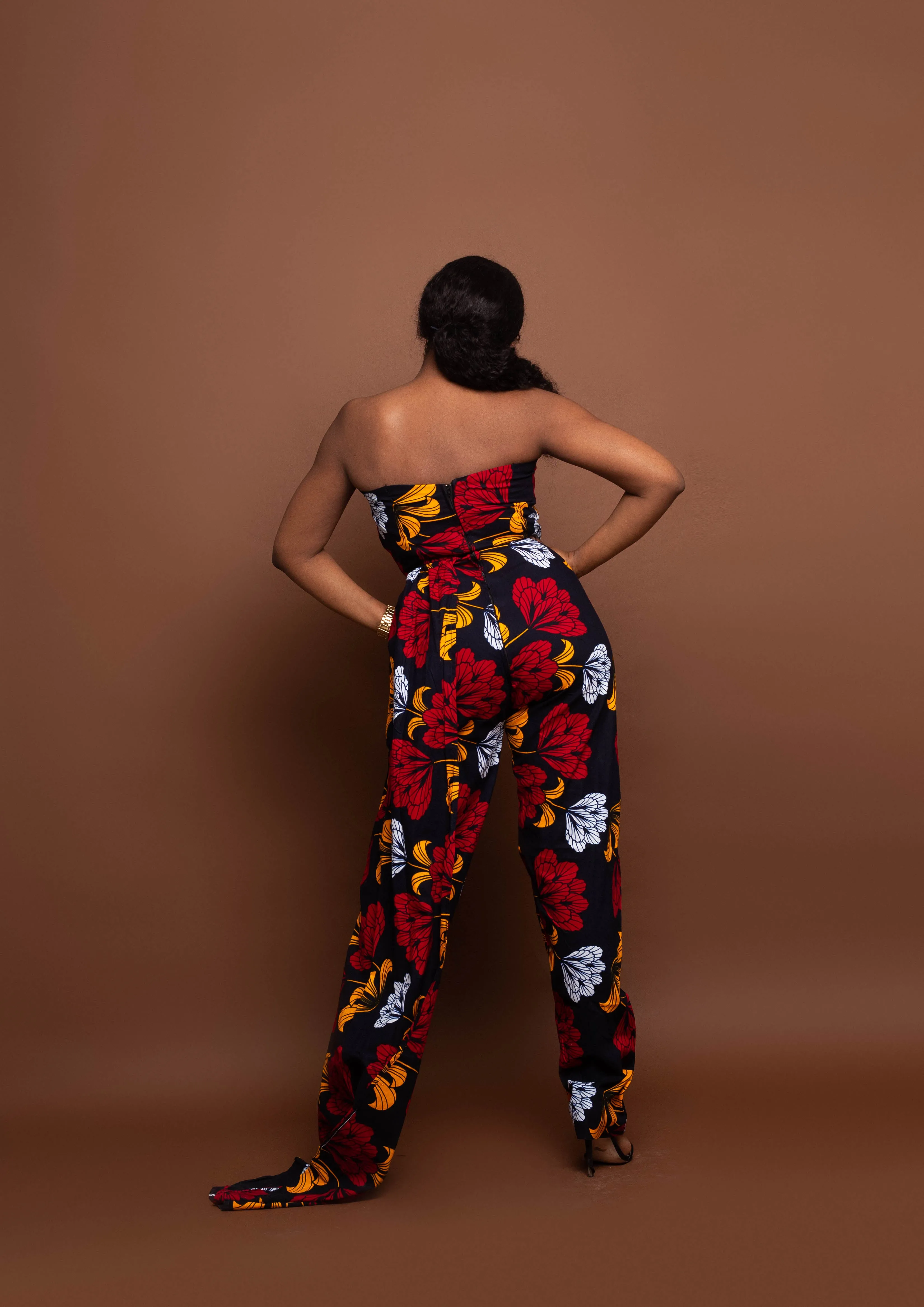 Koko Ankara Tube Jumpsuit | Red and White African Print