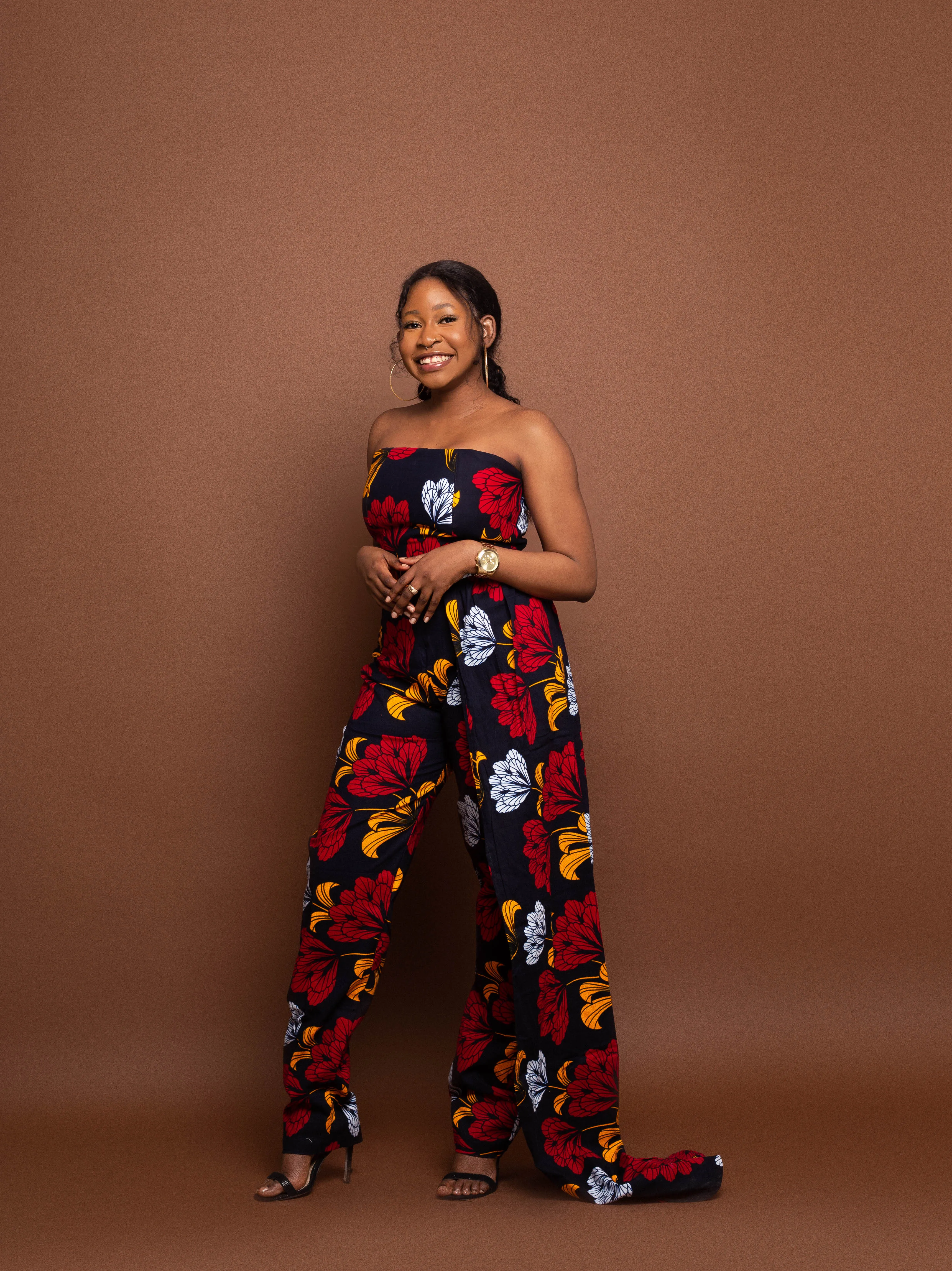 Koko Ankara Tube Jumpsuit | Red and White African Print