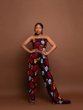 Koko Ankara Tube Jumpsuit | Red and White African Print