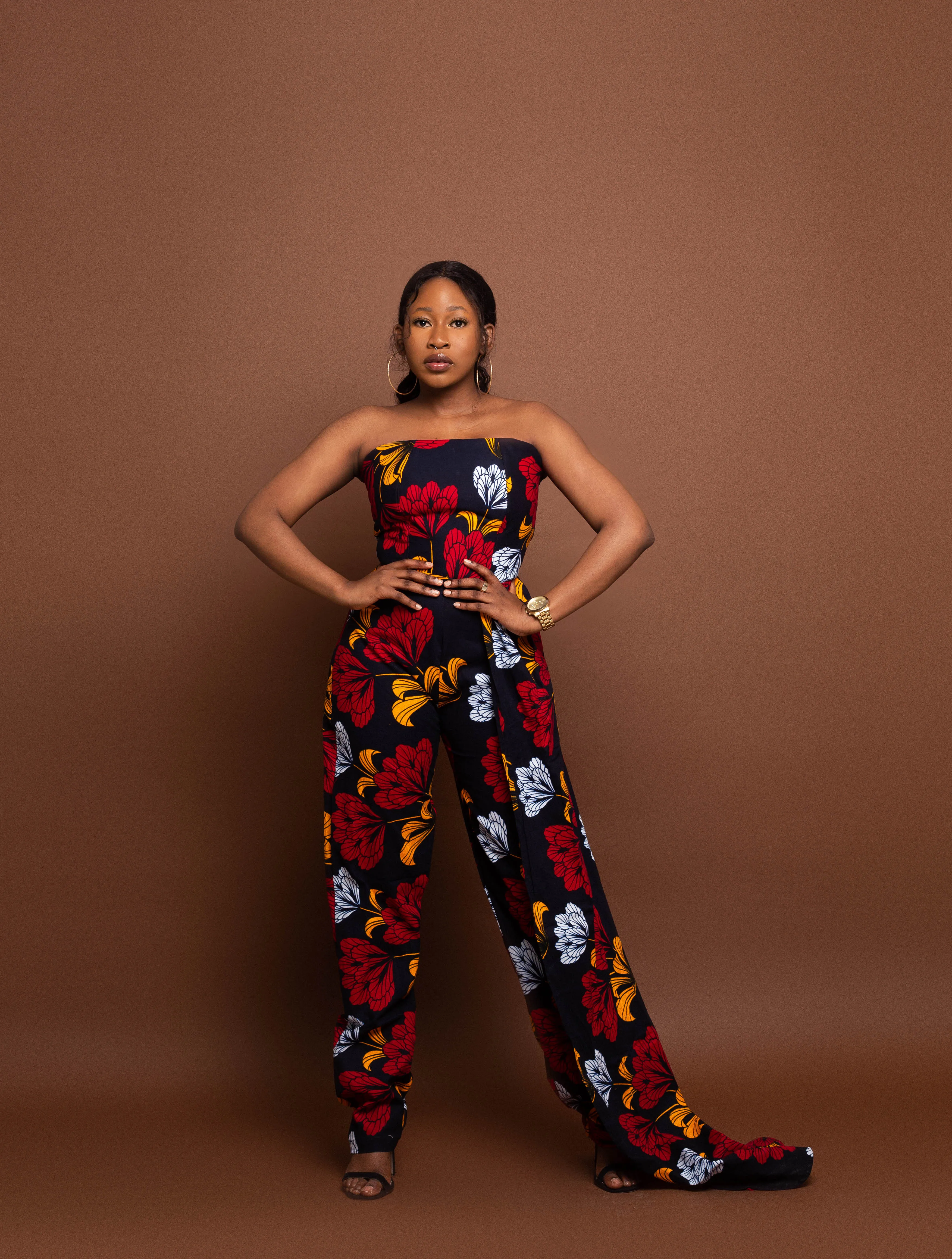 Koko Ankara Tube Jumpsuit | Red and White African Print