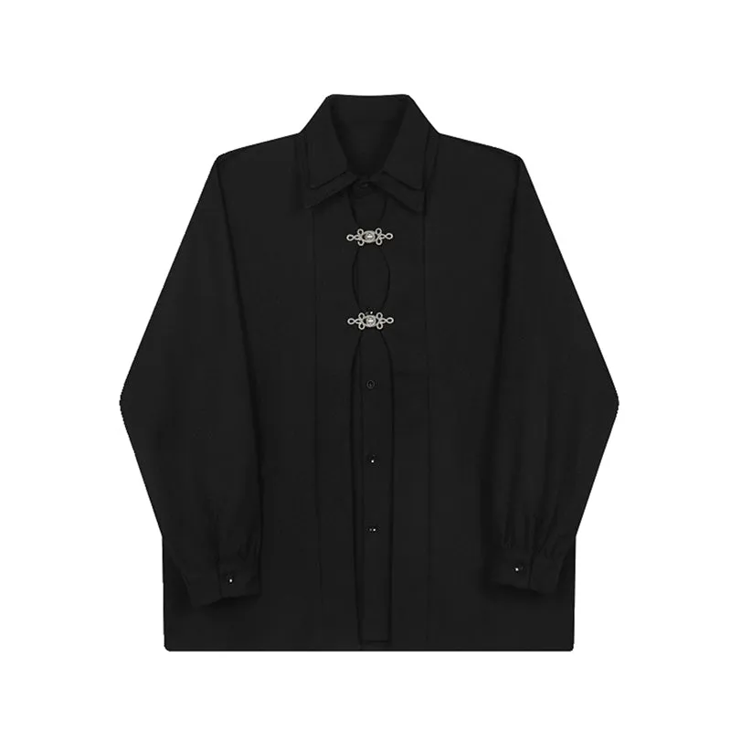 Lapel Casual Metal Plate Button Loose Long-sleeved Shirt