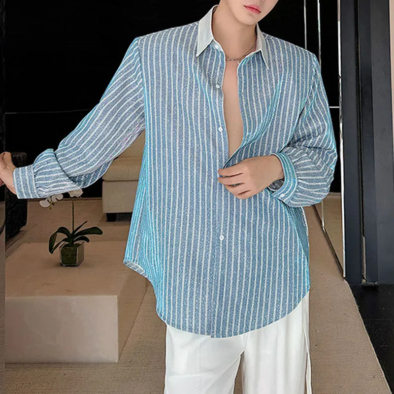 Lapel Loose Vertical Striped Casual Shirt