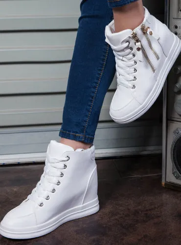 Leather Ladies High Top Heighten Shoes Warm