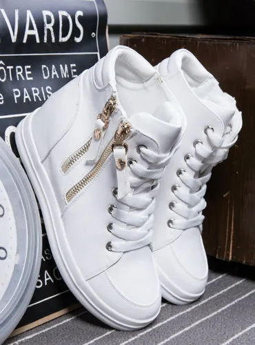Leather Ladies High Top Heighten Shoes Warm