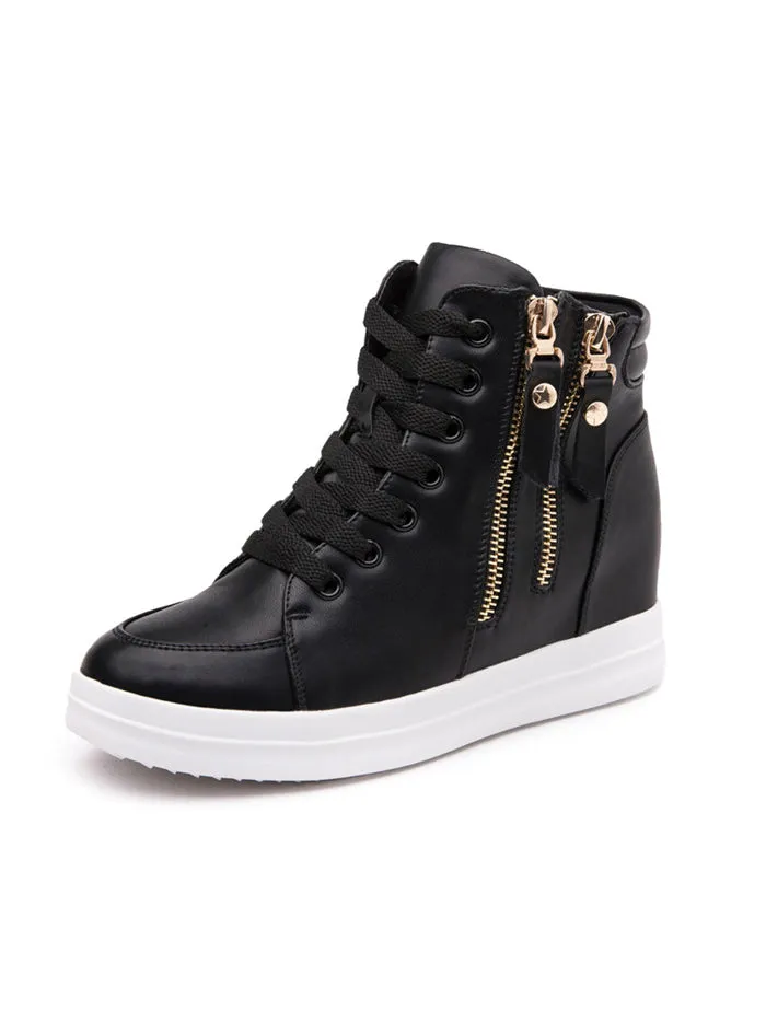 Leather Ladies High Top Heighten Shoes Warm