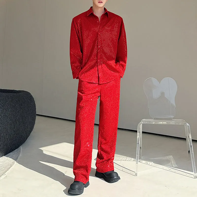 Loose Sequined Casual Shirt and Pants Two Piece Sets