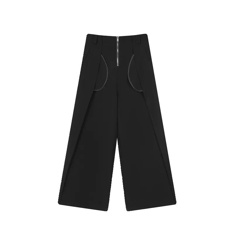 Metal Zipper Wide Leg Straight Casual Floor Mopping Trousers
