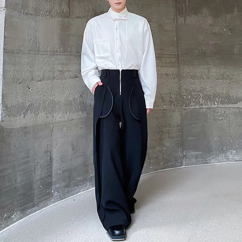 Metal Zipper Wide Leg Straight Casual Floor Mopping Trousers