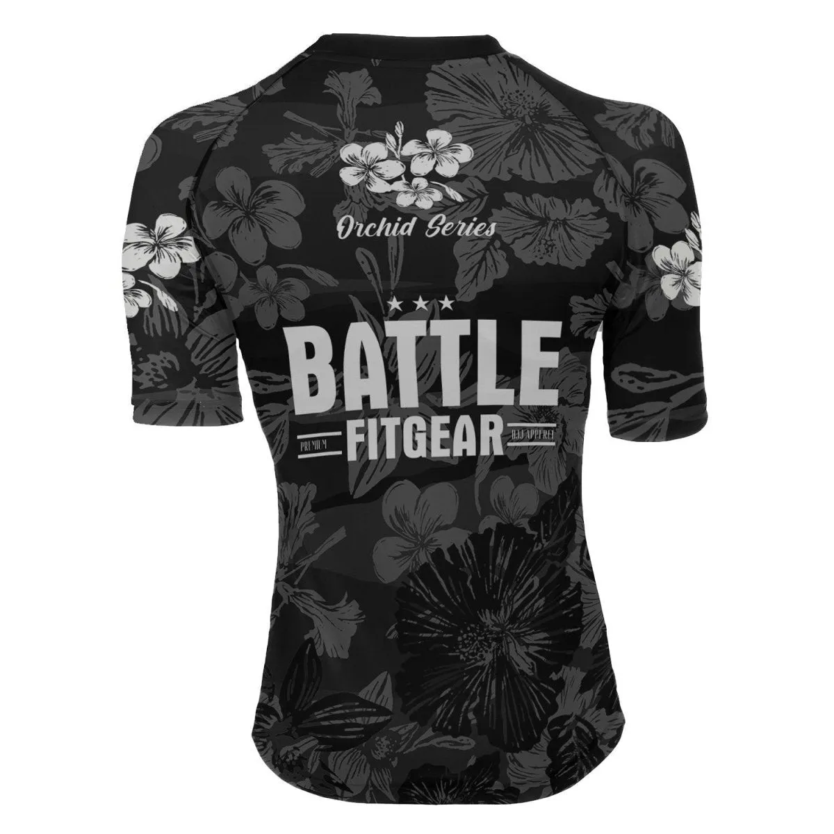 Orchid Series Floral Black Heart Pattern Women's Short Sleeve Rash Guard
