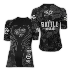 Orchid Series Floral Black Heart Pattern Women's Short Sleeve Rash Guard