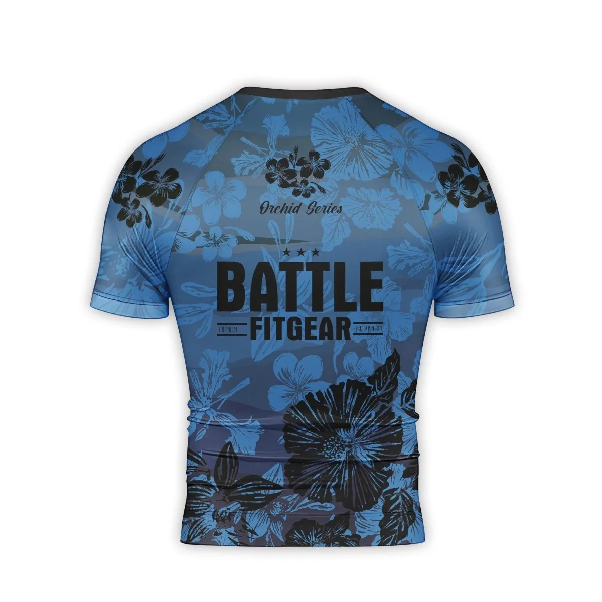 Orchid Series Floral Blue Heart Pattern Men's Short Sleeve Rash Guard