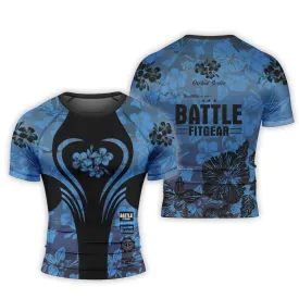 Orchid Series Floral Blue Heart Pattern Men's Short Sleeve Rash Guard