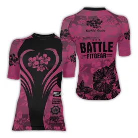 Orchid Series Floral Pink Heart Pattern Women's Short Sleeve Rash Guard