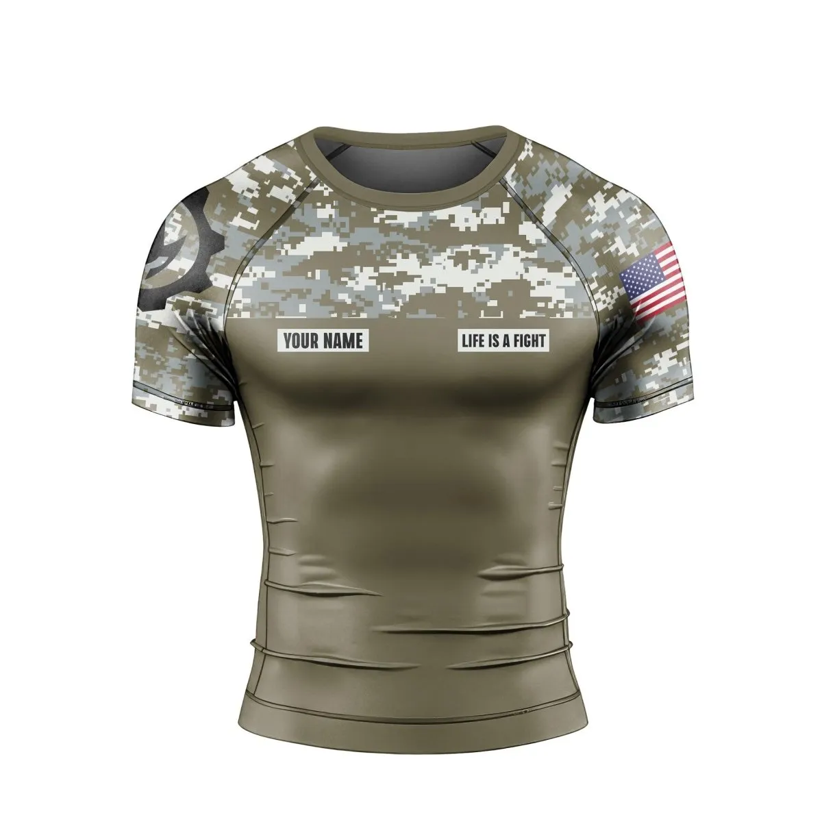Personalized Army Camo Men's Short Sleeve Rash Guard