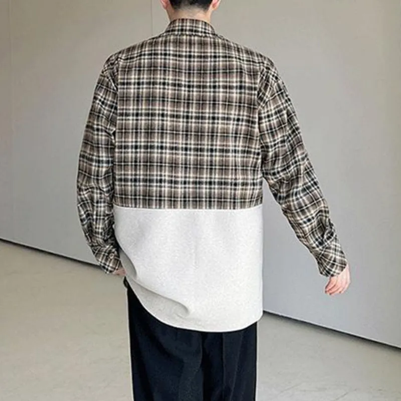 Plaid Patchwork Fake Two-piece Shirt