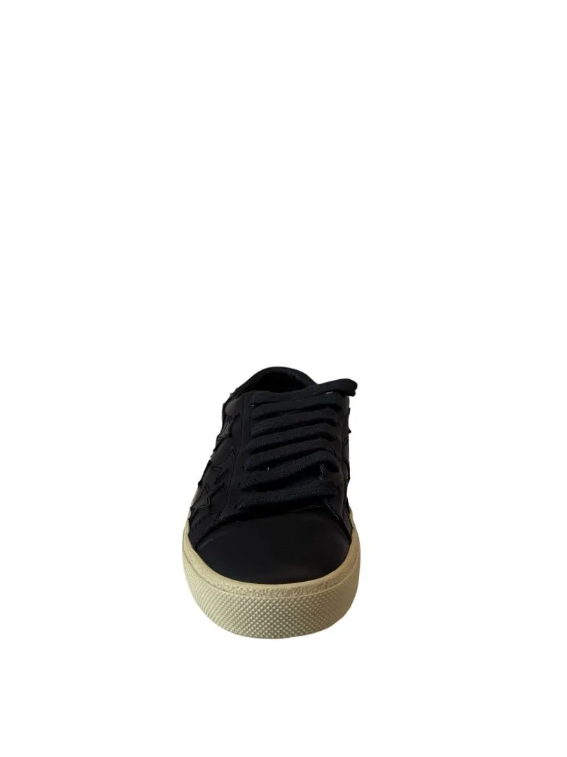 Saint Laurent Black Leather Star Embroidered Sneakers. Size: 38
