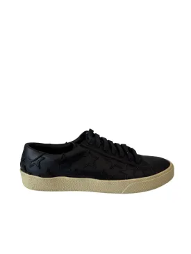 Saint Laurent Black Leather Star Embroidered Sneakers. Size: 38
