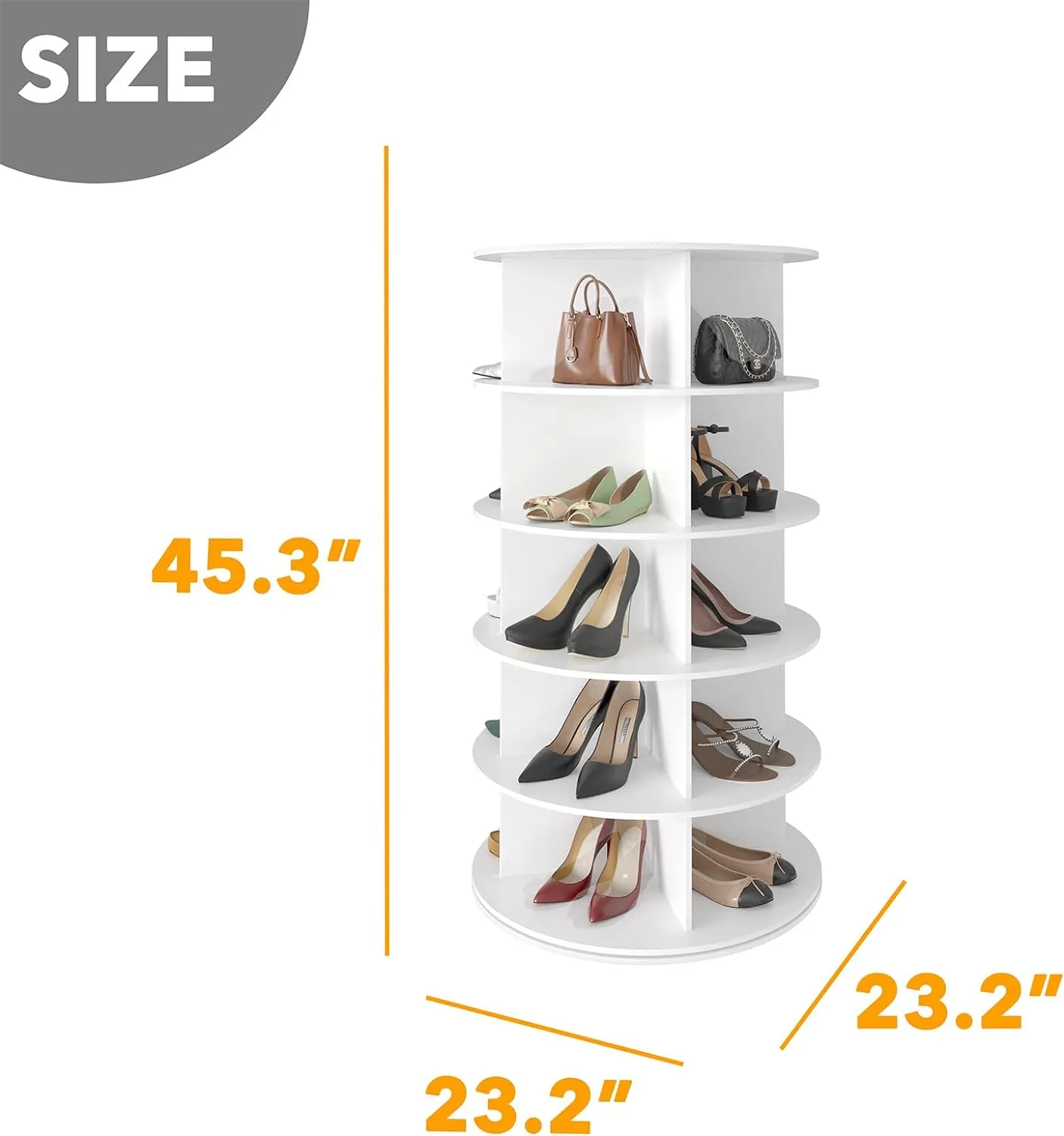 SpaceAid Round Spinning Shoe Rack Tower 5-Tier White