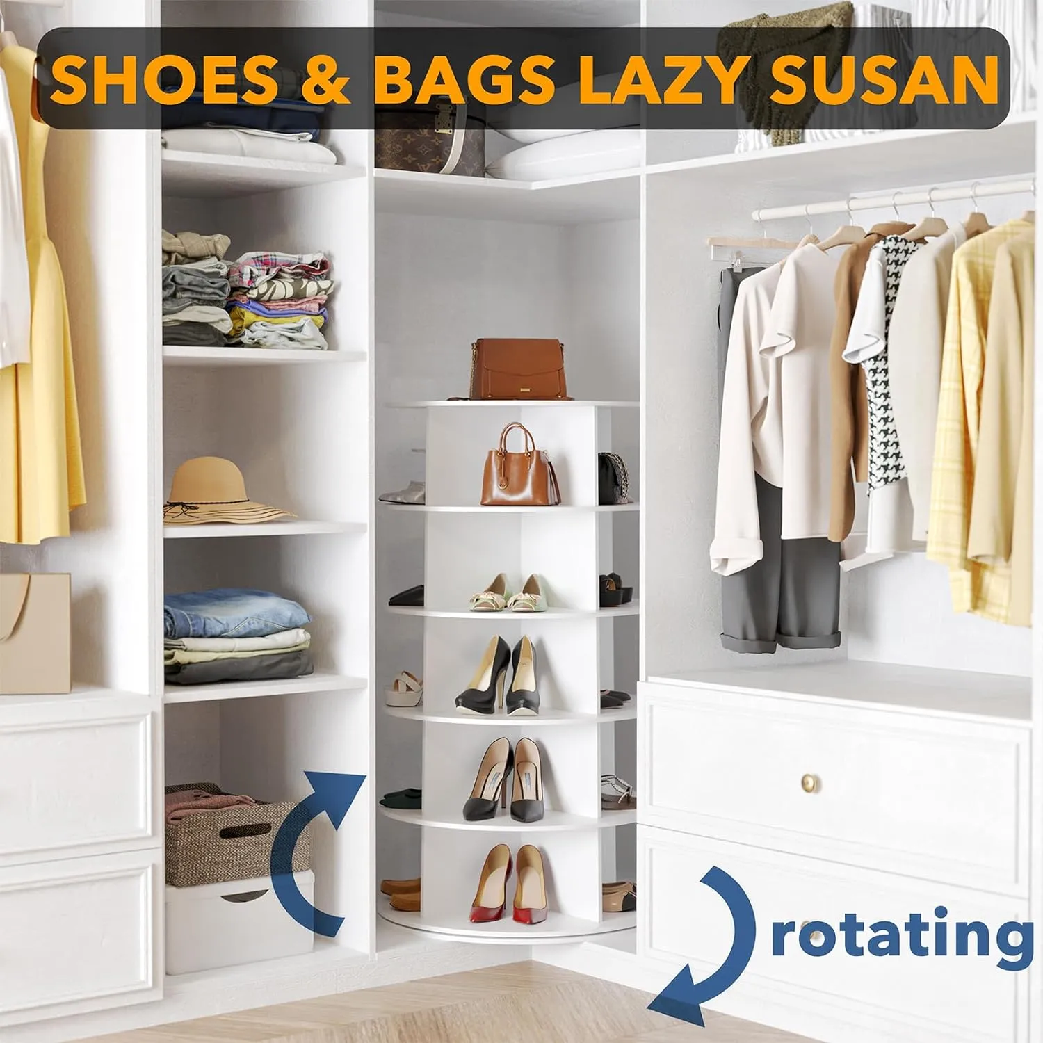 SpaceAid Round Spinning Shoe Rack Tower 5-Tier White