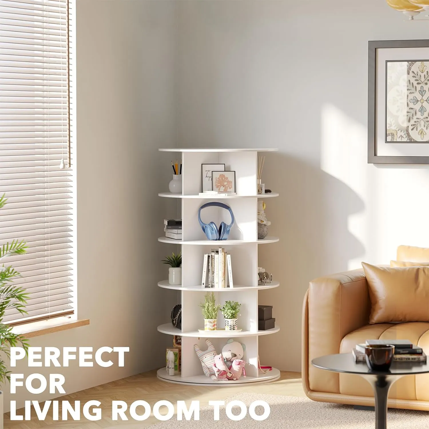 SpaceAid Round Spinning Shoe Rack Tower 5-Tier White