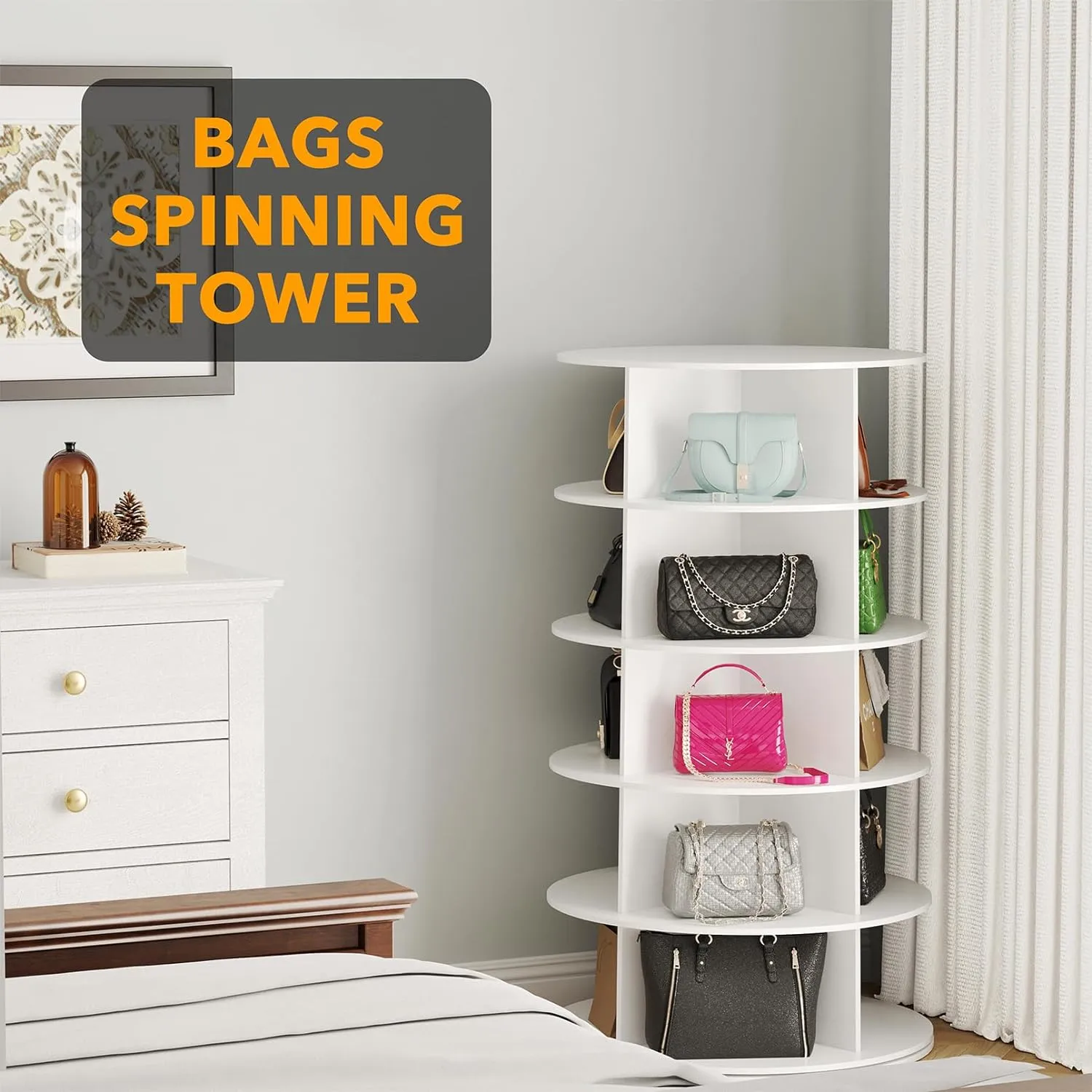 SpaceAid Round Spinning Shoe Rack Tower 5-Tier White