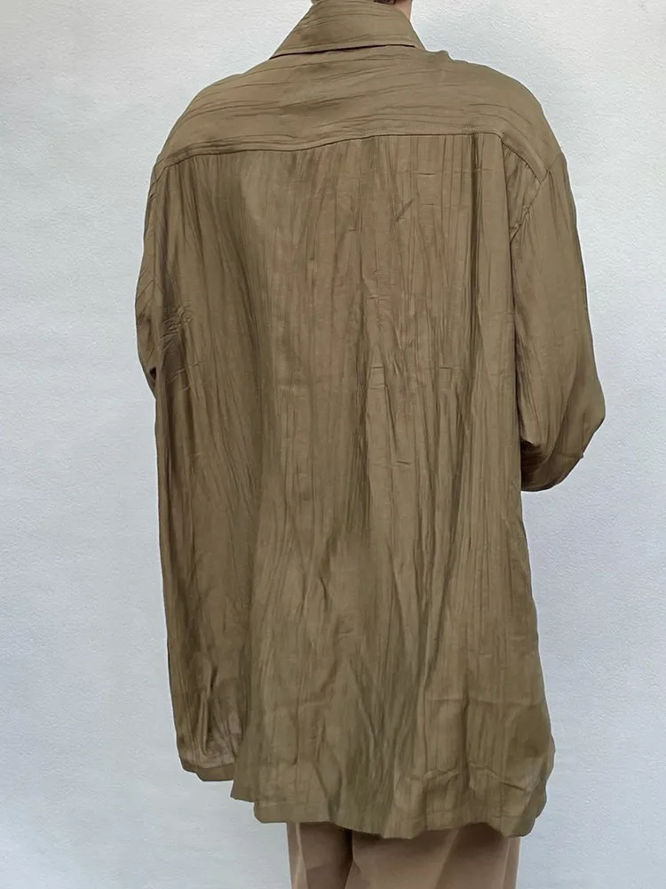 Vintage Pleated Long-sleeved Shirt
